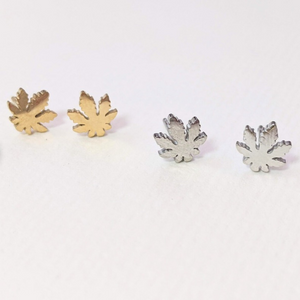 Dainty Stainless Steel Weed Leaf Earrings