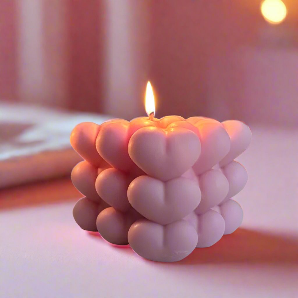 Pink Hearts Bubble Candle