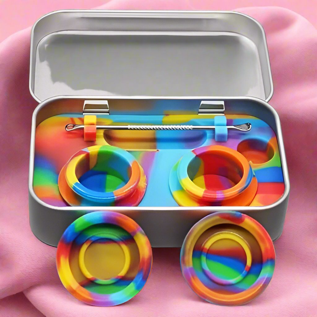 Rainbow Silicone Dab Travel Tin Kit