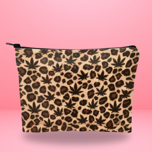 Leopard and Weed Leaf Print Zipper Bag