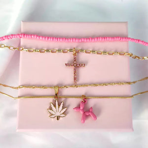 Bubble Gum pink Weed Leaf Necklace Set 4 Piece