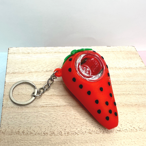 Silicone Strawberry Keychain Pipe